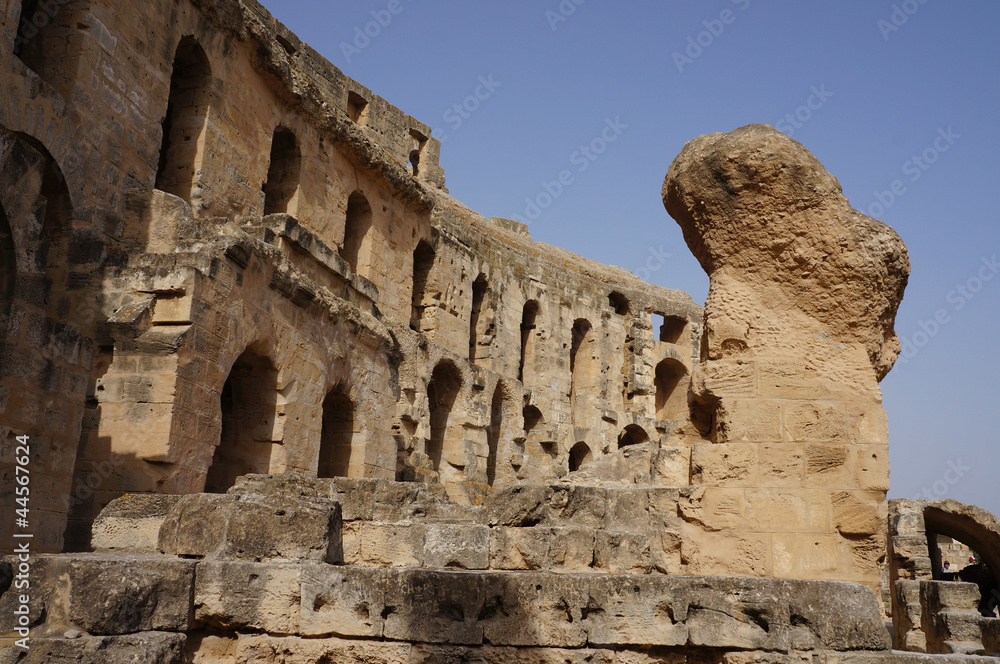 The stone arches of the amphitheater of El Djem in Tunisia