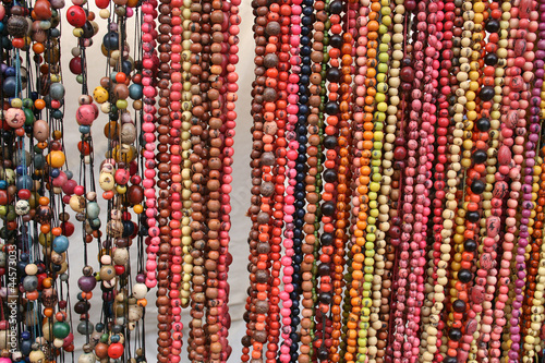 Colorful Strands of Tagua Beads at the Otavalo Market