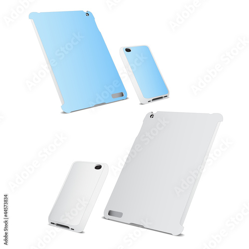 Mobile phone and tablet PC with blank cover isolated on white. I