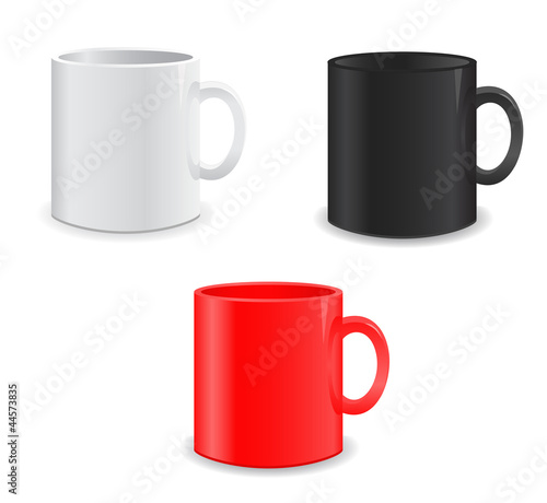 vector illustration of blank white, black and red cups