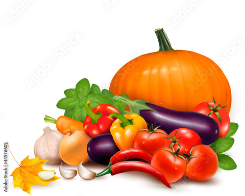 Fresh autumn vegetable with leaves  Healthy Eating