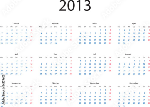 Editable vector template of 2013 calendar in German language