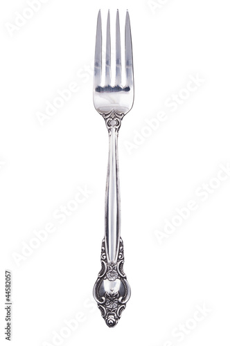 Retro silver fork isolated on white