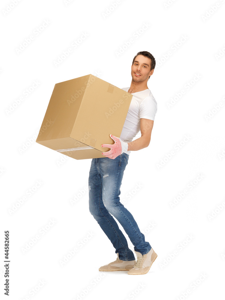 handsome man with big box handsome man with big box