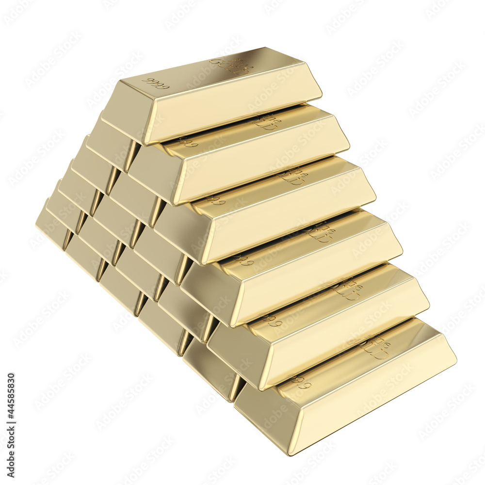Pyramid of golden bars, shiny, reflective Pyramid of golden bars, shiny, reflective