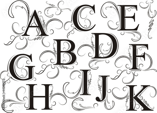 Set of decorative floral letters