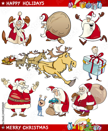 Fototapeta Naklejka Na Ścianę i Meble -  Cartoon Set of Christmas Themes
