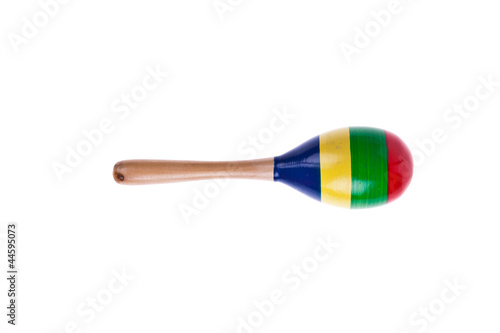 Single of colorful wooden maracas isolated on white background