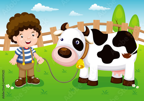 illustration of Young cattle and cow in farm