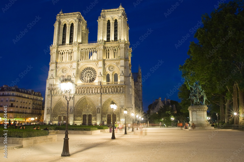 Notre Dame at night.