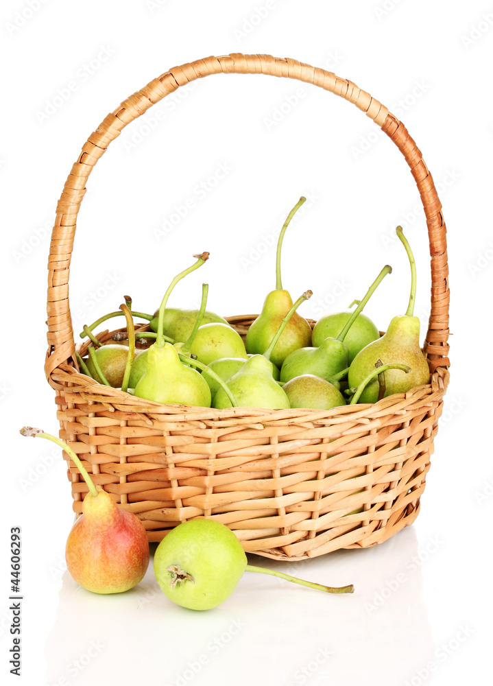 ripe pears in basket isolated on white. ripe pears in basket isolated on white.