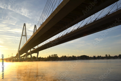 Cable-braced bridge across the river Neva