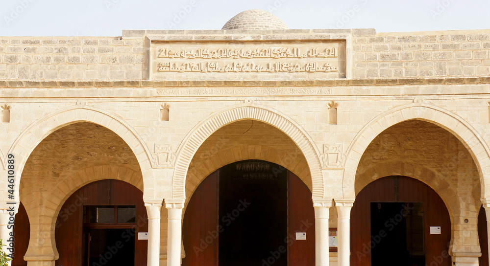 The ocher facade of the great mosque of Sousse in Tunisia