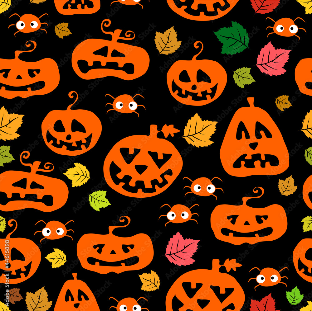 seamless with pumpkin, spider and leaves seamless with pumpkin, spider and leaves