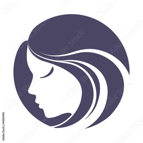 Girl portrait . Vector silhouette icon, monochrome