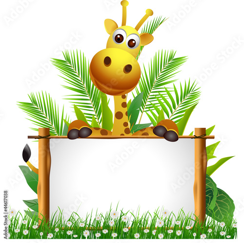funny giraffe cartoon with board