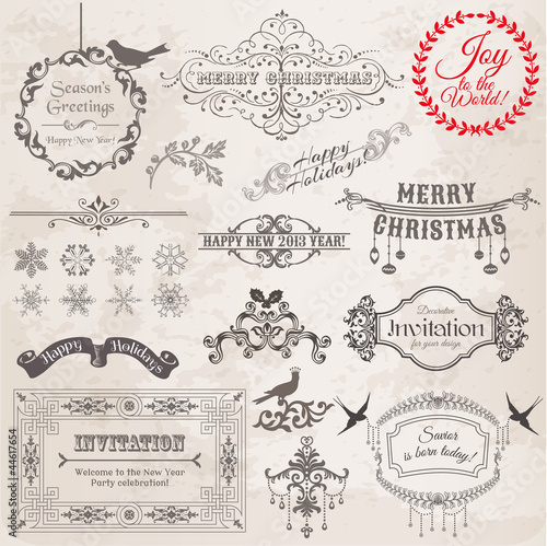 Vector Set: Christmas Calligraphic Design Elements and Page Deco
