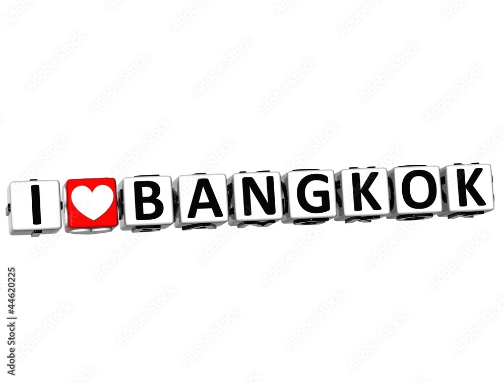 3D I Love Bangkok Button Click Here Block Text