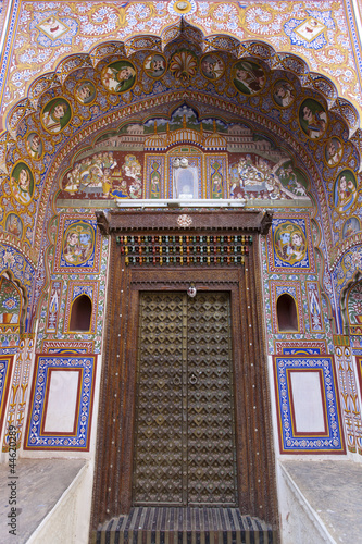 A frescoed Haveli doorway in Fatehpur, Shekhawati photo