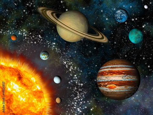 Obraz Realistyczny wyświetlacz Układu Słonecznego zawiera Słońce i dziewięć planet