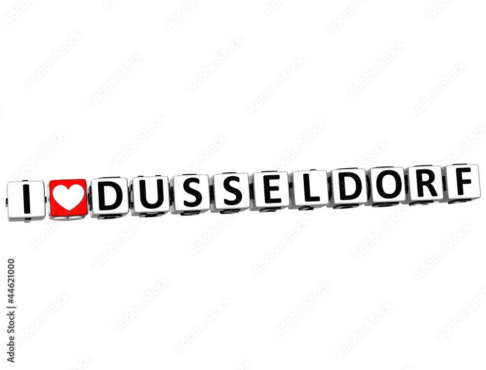 3D I Love Dusseldorf Button Click Here Block Text