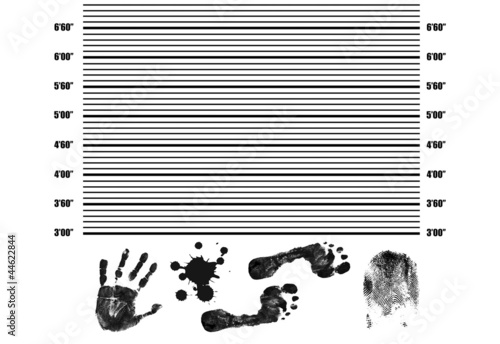 Police Lineup with fingerprint, handprint,footprint and splatter