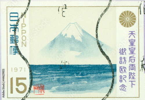 Obraz na płótnie stamp printed in japan shows Trip to Europe w salonie
