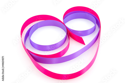 Pink and purple ribbon isolated on white background