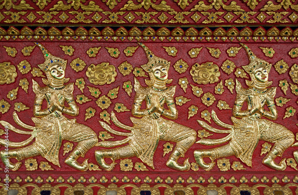 Thai style gloden deva carving on wood Thai style gloden deva carving on wood