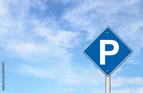 Parking traffic sign with blue sky