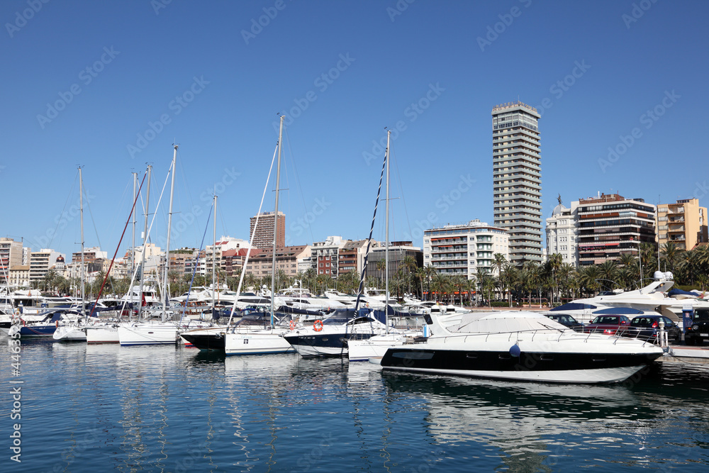 Yachts and boats in the marina of Alicante, Spain