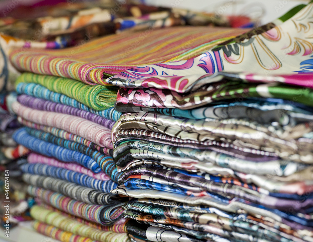 Fabrics at a market stall Stock Photo | Adobe Stock