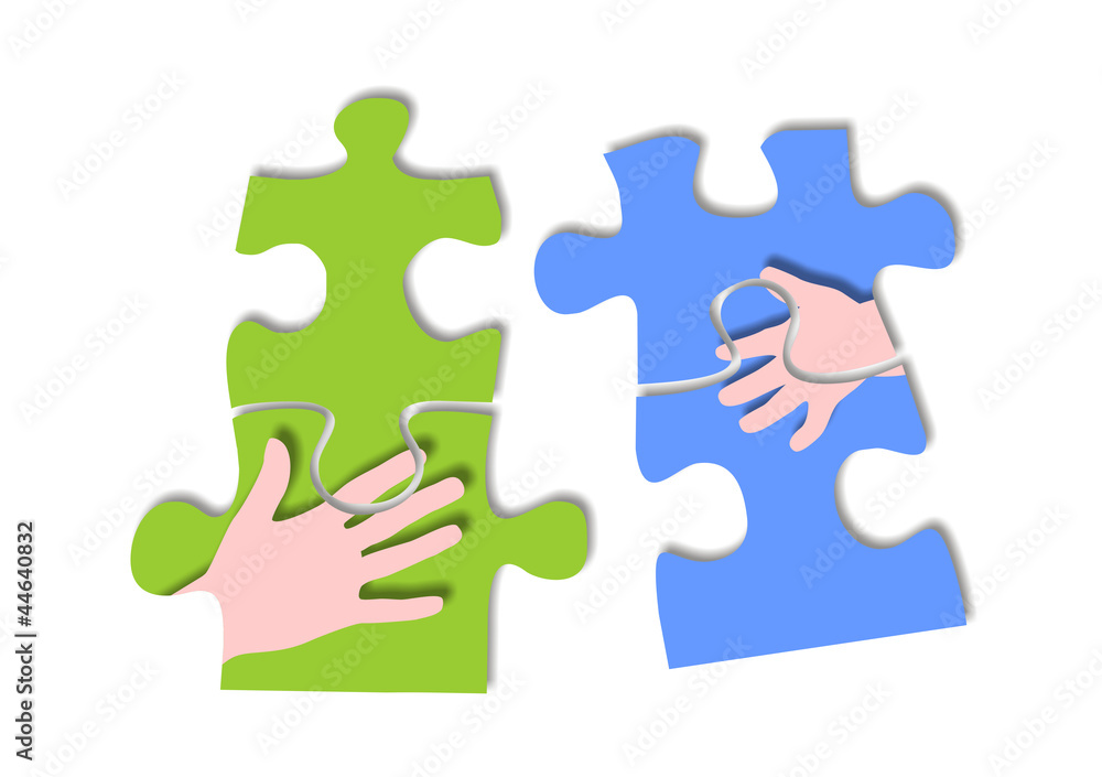Puzzleteile mit abgebildeten Händen Puzzleteile mit abgebildeten Händen