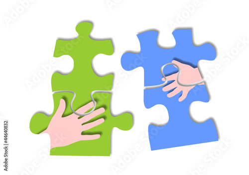 Puzzleteile mit abgebildeten Händen
