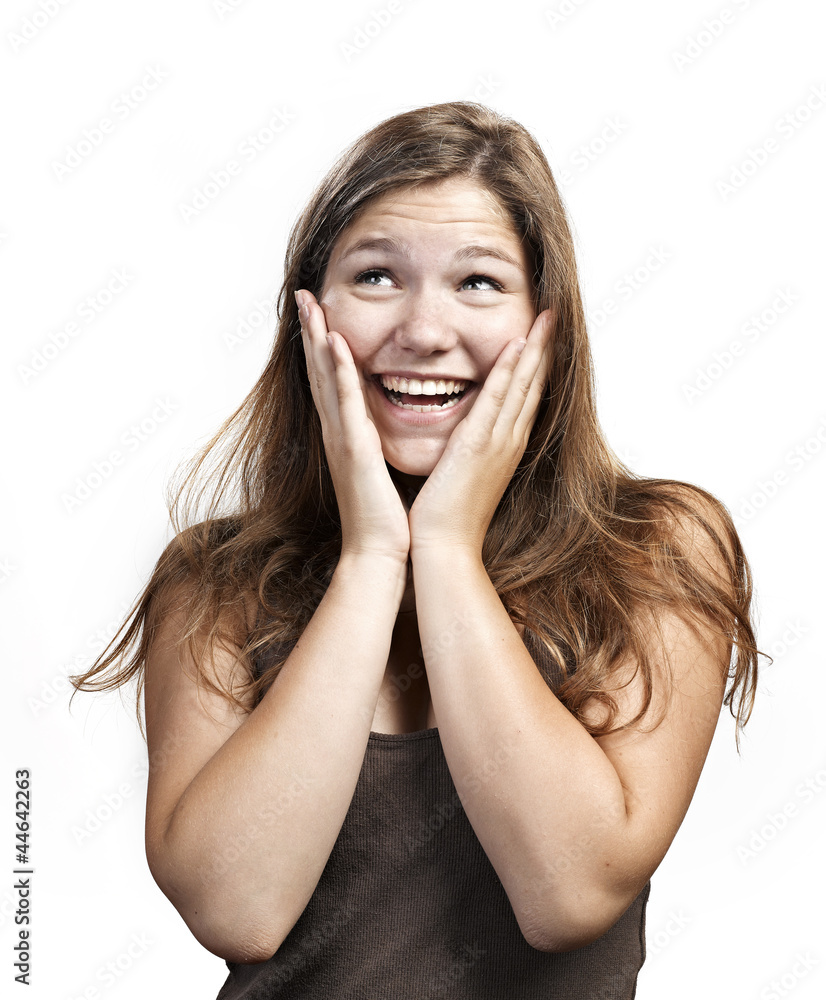 Closeup portrait of a beautiful young woman having a happy thoug Closeup portrait of a beautiful young woman having a happy thoug