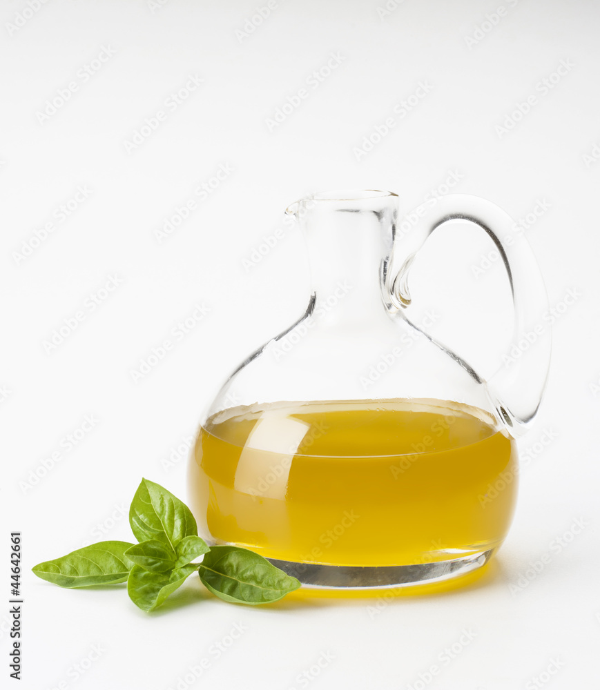 bottle with olive oil and basil bottle with olive oil and basil