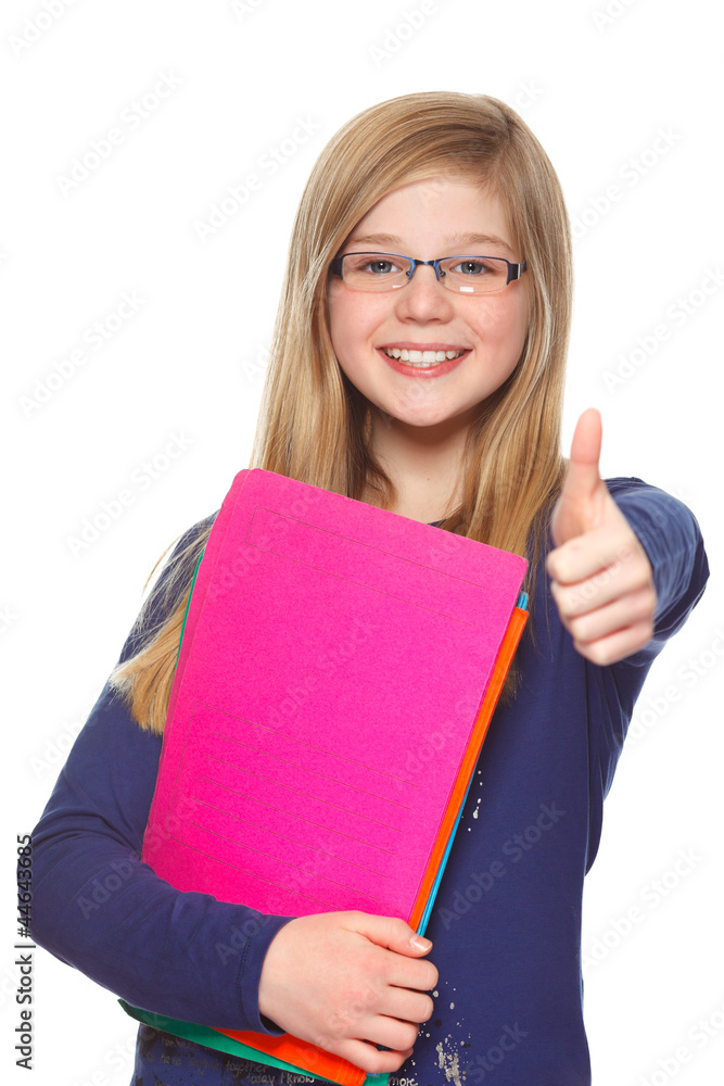 educational concept schoolgirl giving thumbs up educational concept schoolgirl giving thumbs up