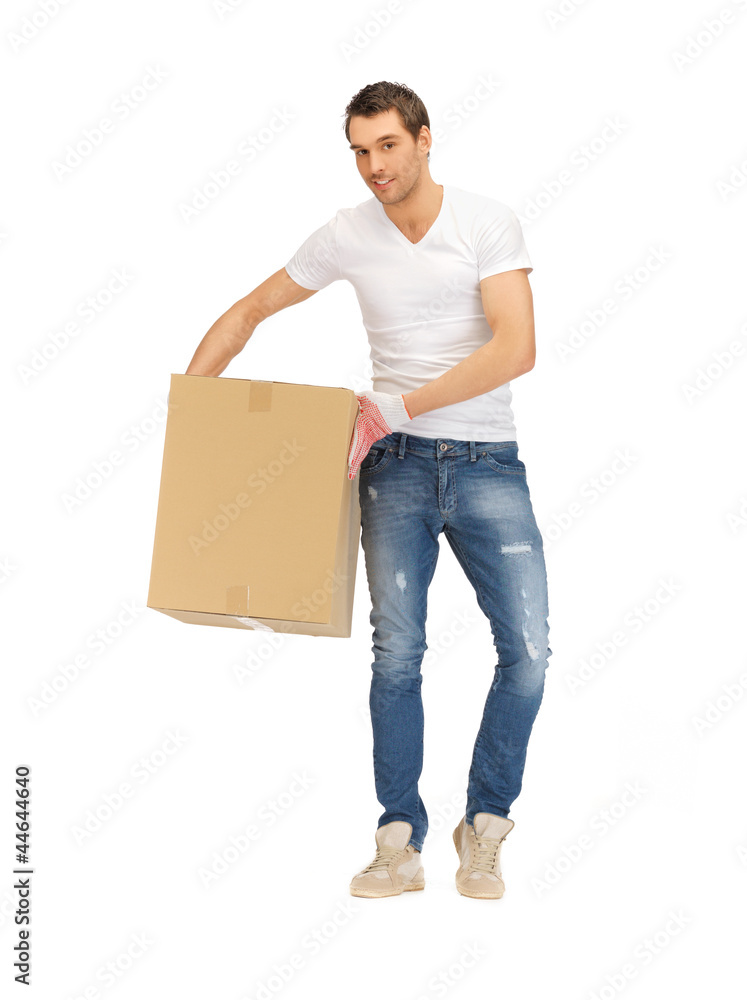 handsome man with big box handsome man with big box