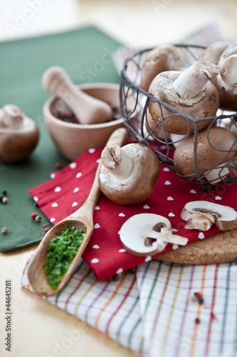 Fresh mushrooms with herbs and pepper