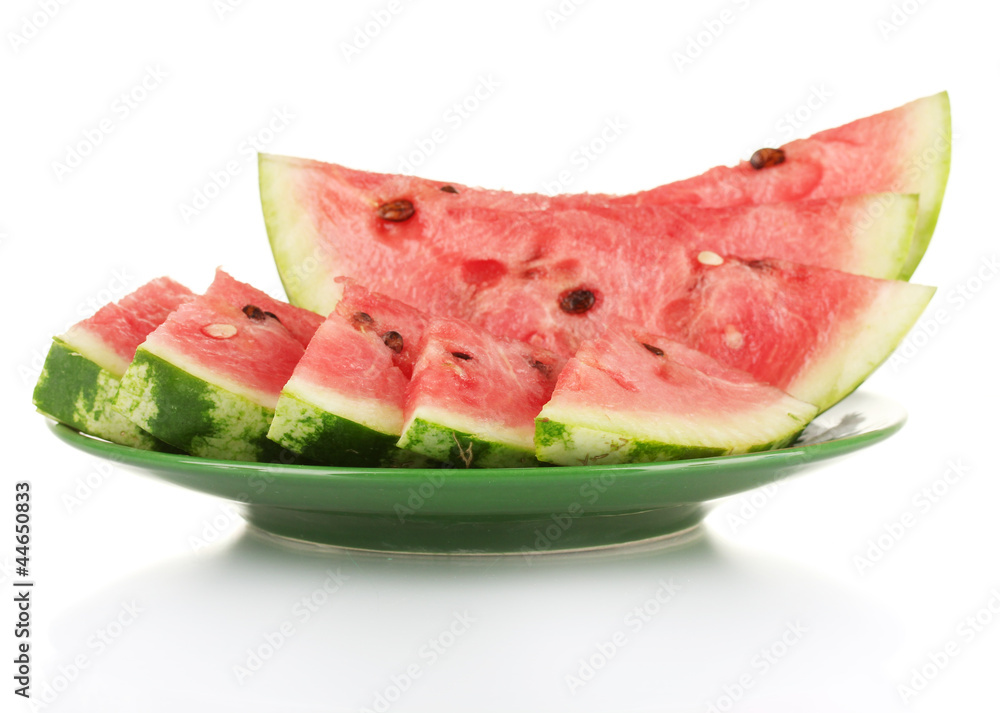 Slices of watermelon on the plate isolated on white Slices of watermelon on the plate isolated on white