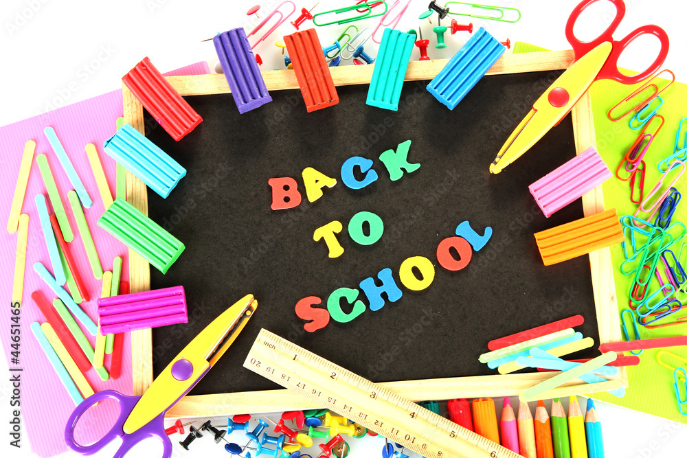 Small chalkboard with school supplies Small chalkboard with school supplies