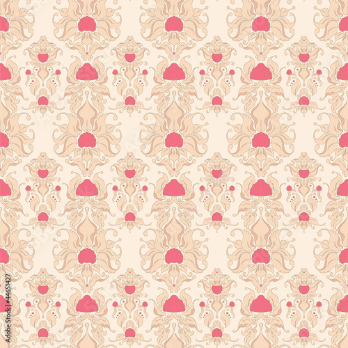 Seamless retro beige pattern with leafs and berries