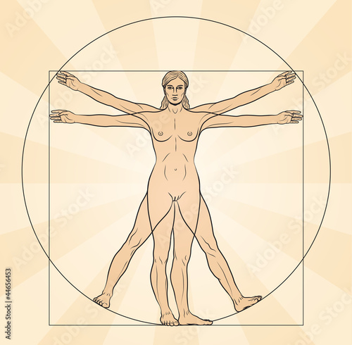 Tableau sur toile Frau im Fokus, vitruvianische Figur