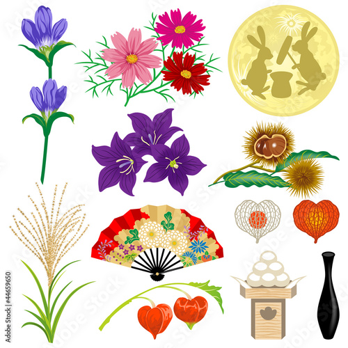 十五夜 花 お供え物 素材白バックstock Vector Adobe Stock