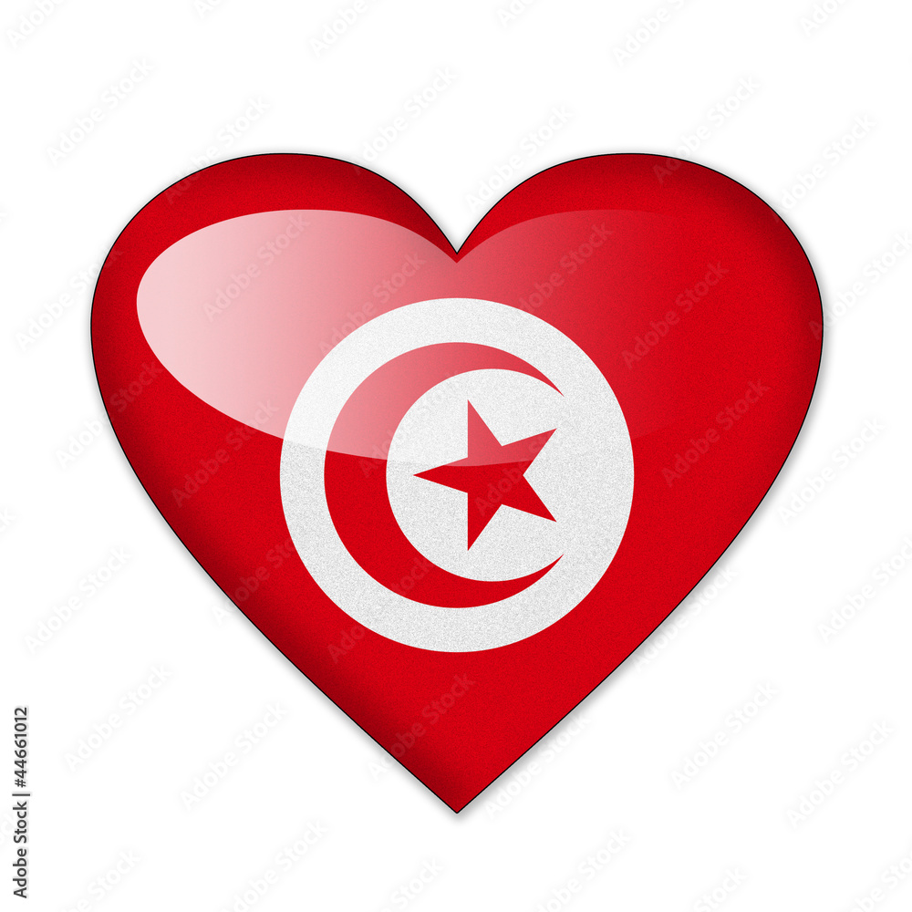 Tunisia flag in heart shape isolated on white background Tunisia flag in heart shape isolated on white background
