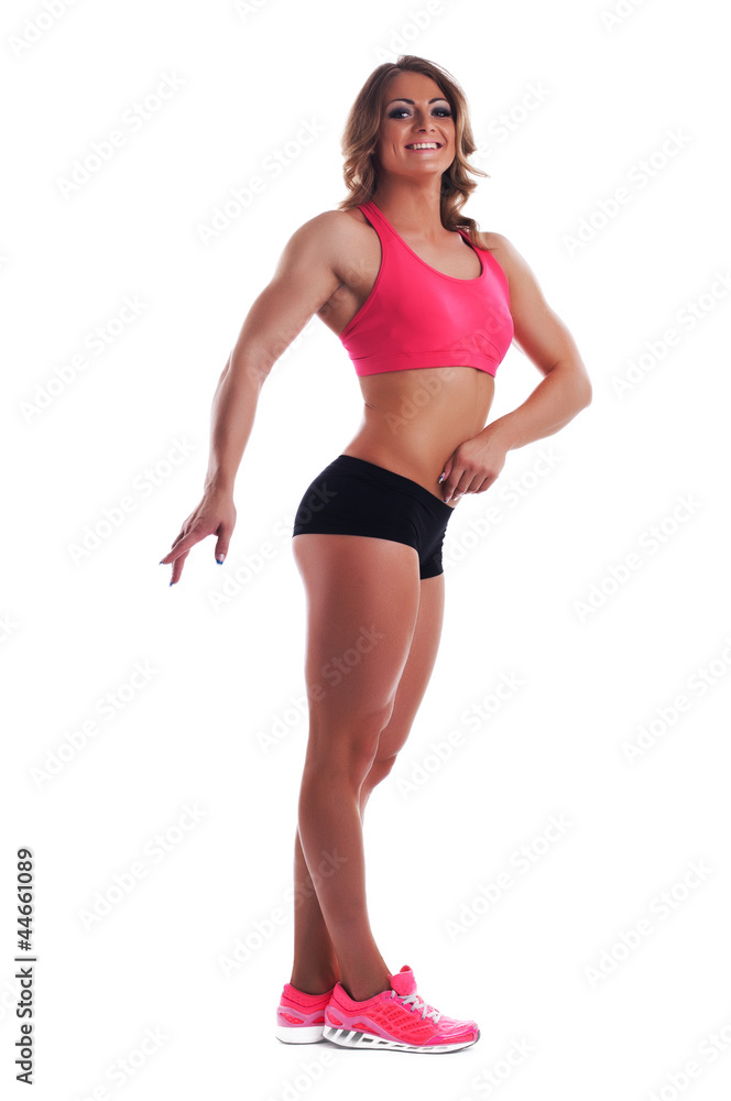 Perfect beauty woman with muscle body full height Perfect beauty woman with muscle body full height