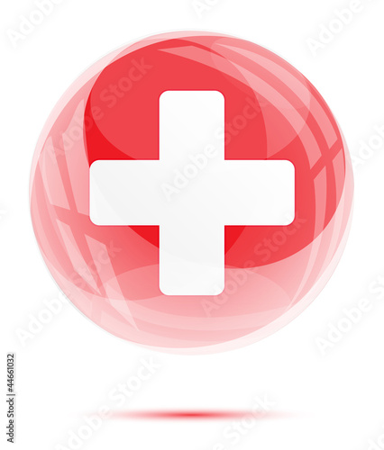 White medical sign in the red glass sphere