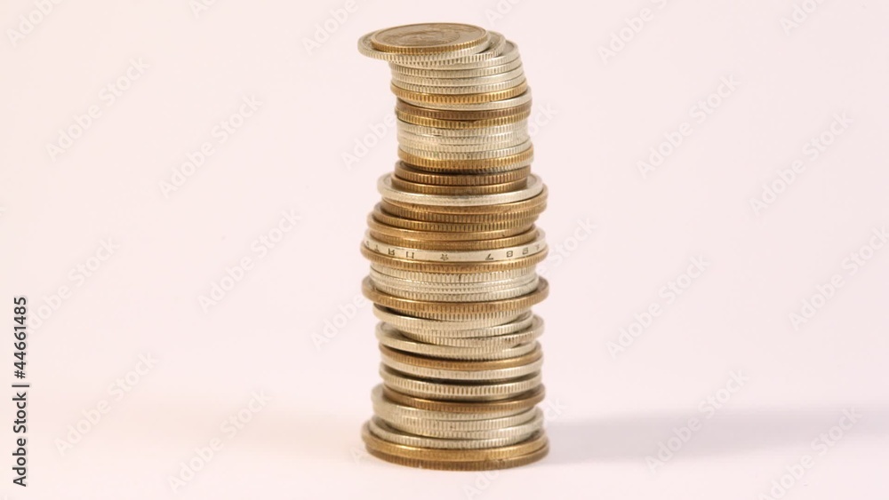Soviet coins gather in columns and disappear on white Soviet coins gather in columns and disappear on white