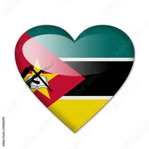 Mozambique flag in heart shape isolated on white background