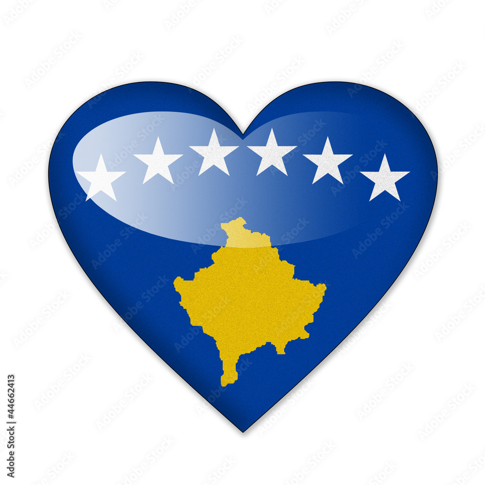 Kosovo flag in heart shape isolated on white background Kosovo flag in heart shape isolated on white background